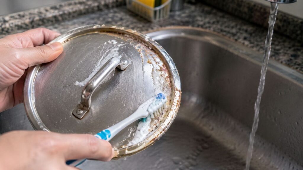 Manchas de gordura na tampa da panela não saíam de jeito nenhum, não importava quanto detergente eu usasse: comecei a limpar com 'uma única gota' e elas desaparecem completamente