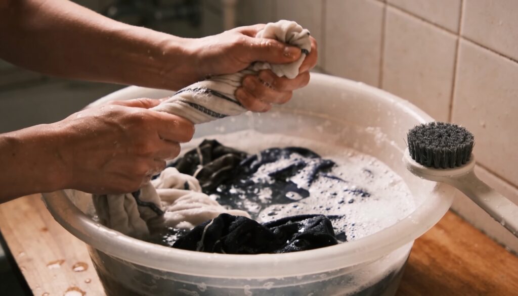 Coisas como lavar roupa à mão marcaram uma infância de esforço e rotina simples