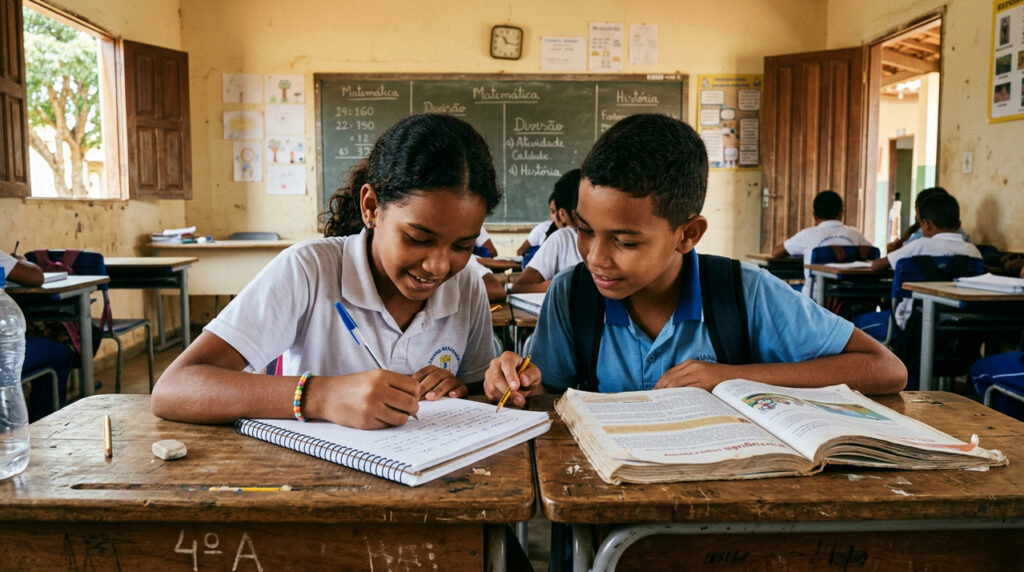 Aprender com menos recursos fazia alunos dividirem lápis, borracha e caderno