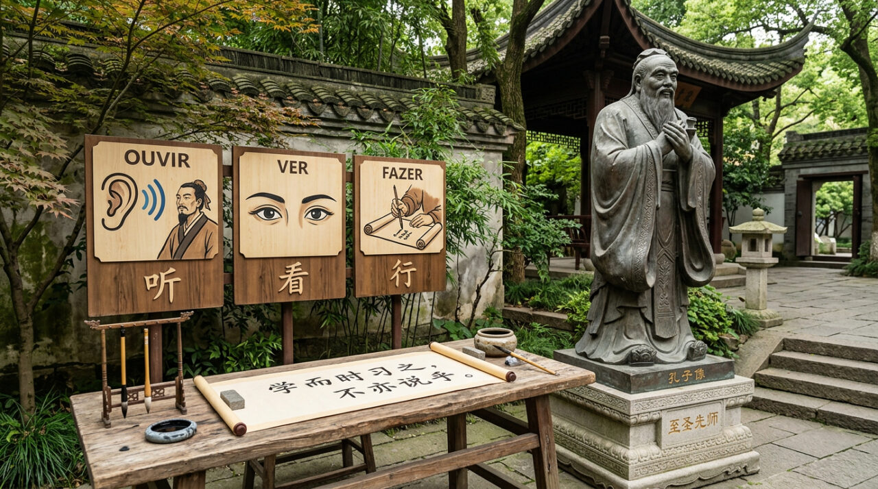 Citação do dia do filósofo chinês Confúcio: "Ouço e esqueço. Vejo e lembro. Faço e compreendo."