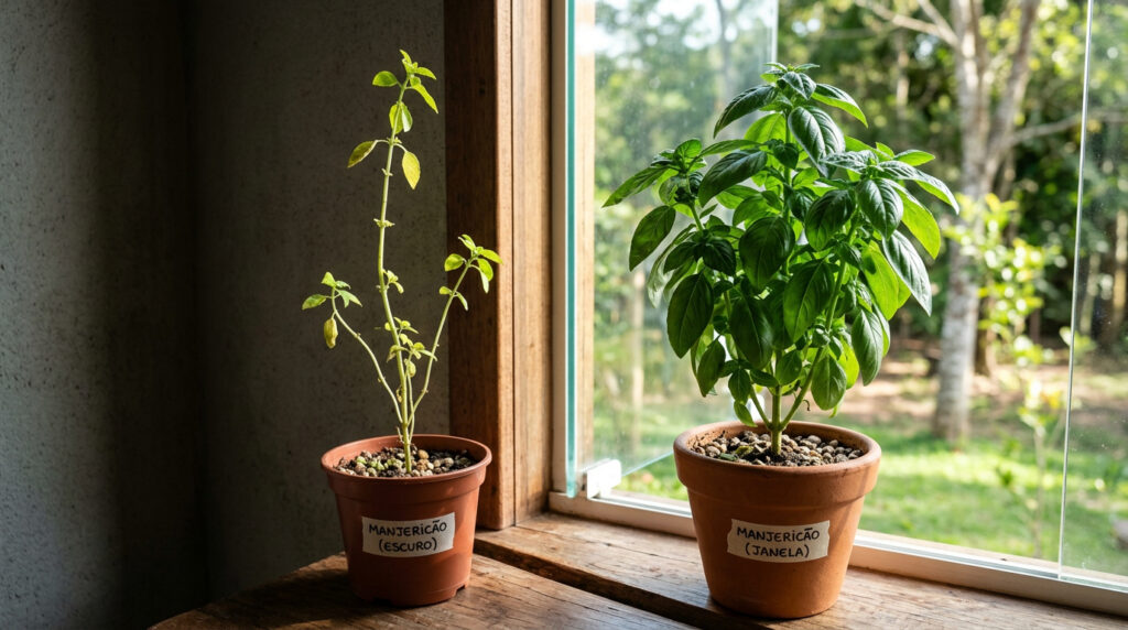 Os jardineiros concordam, “o manjericão precisa de luz. Se quiser colher folhas bonitas, deixe perto de uma janela ensolarada”