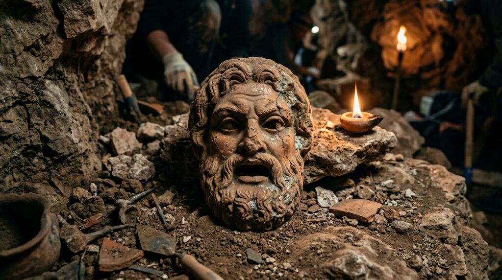 Máscara de 2.300 anos encontrada em caverna da Croácia surpreende arqueólogos