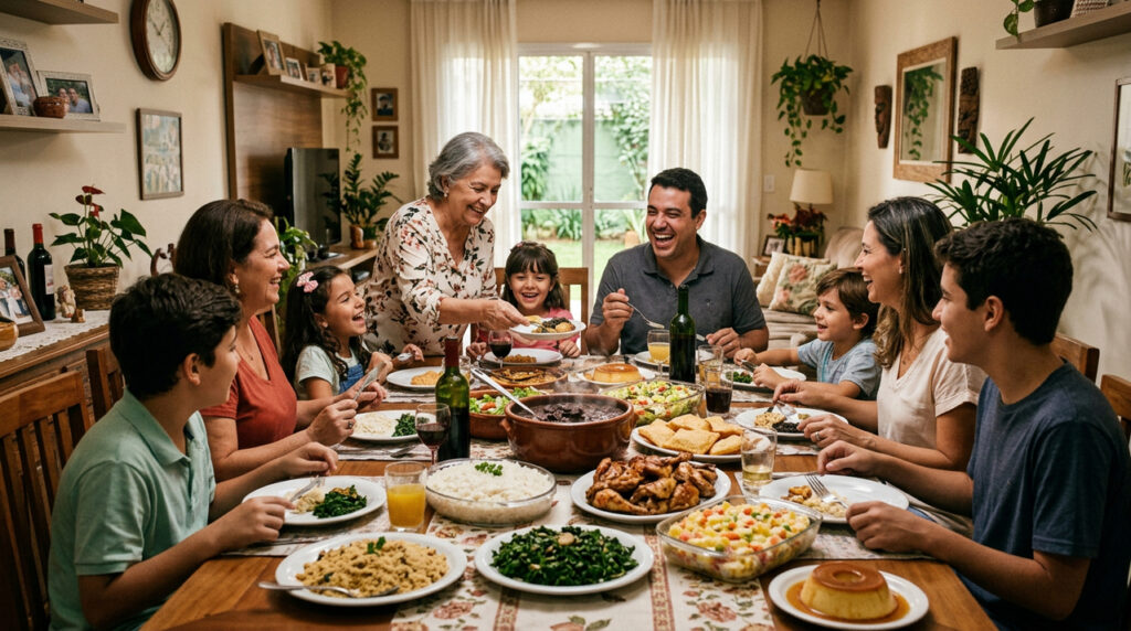 Como eram as comemorações em família com almoço especial de domingo e casa cheia