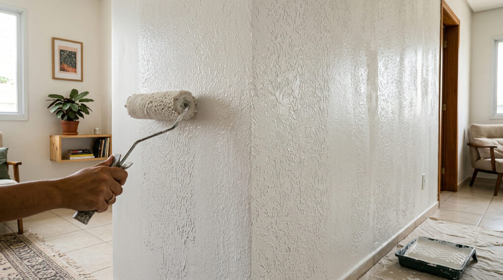 Textura simples na parede esconde imperfeições sem refazer todo o reboco