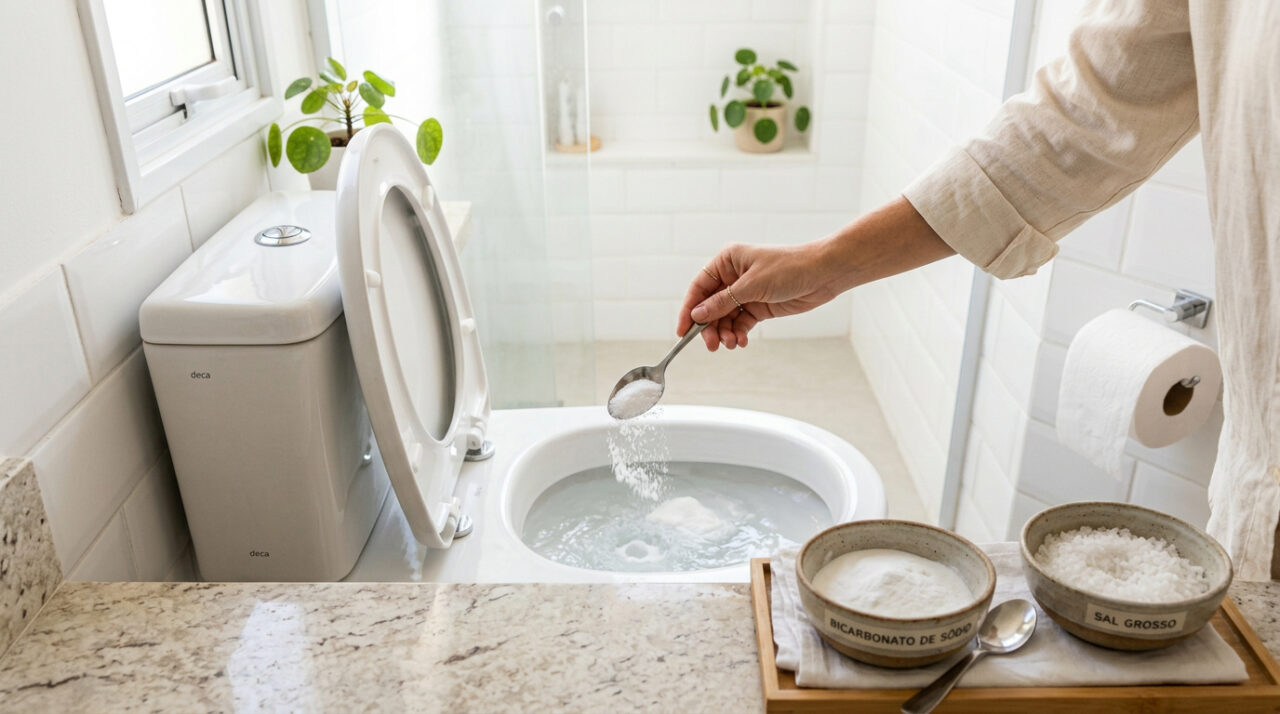 Como usar sal grosso e bicarbonato para manter o vaso sanitário sem mau cheiro