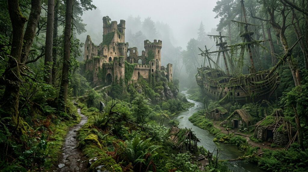 Castelo, abrigos e um navio escondido na floresta. A área oferece mais do que você pensa