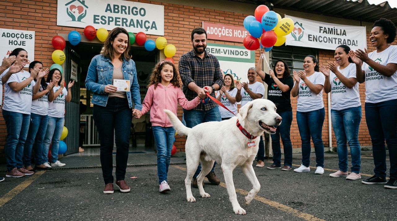 Cadelinha abandonada emociona funcionários ao ganhar festa de despedida