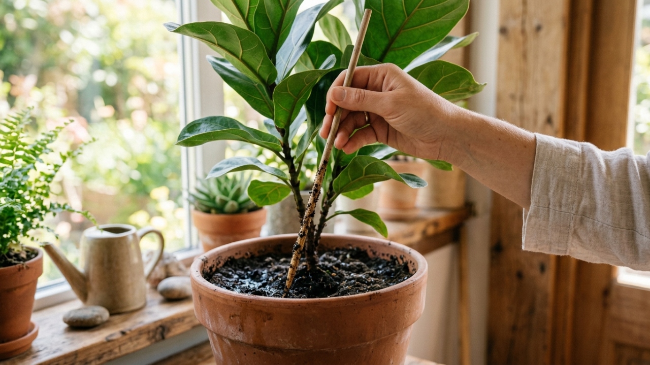 O truque do palito mostra quando a planta precisa de água e evita um erro comum na rega