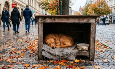 Cão de rua mais dócil recebe abrigo construído especialmente para ele