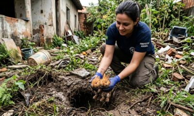 Resgatador encontra filhotes laranjas em toca abandonada de coelho