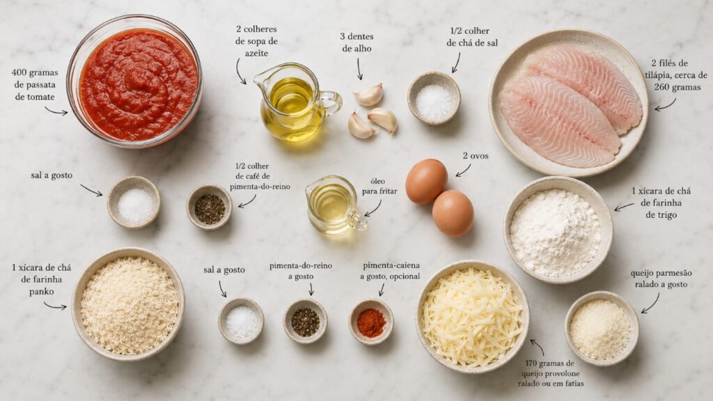Esse filé de tilápia à parmegiana fica perfeito para servir em jantares caprichados