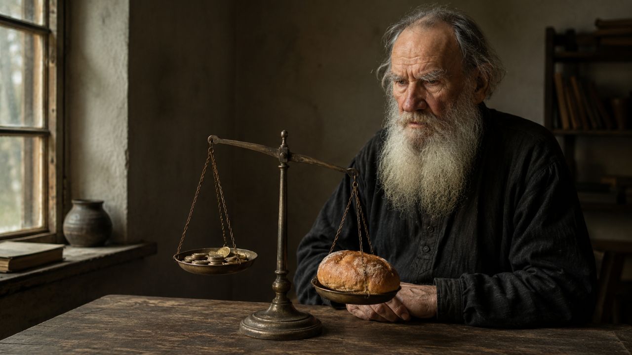 Citação do dia de Liev Tolstói: "Sento-me nas costas de um homem, sufocando-o e obrigando-o a me carregar, e ainda assim asseguro a mim mesmo e aos outros que sinto muita pena dele e desejo aliviar seu sofrimento por todos os meios possíveis, exceto descendo de suas costas."