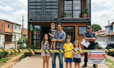Pai de 3 filhos soldou 3 contêineres de 12 metros, criou uma casa de alto padrão com R$ 15 mil e economizou 70%, mas prefeitura barra ligação de água por falta de “habite-se” residencial