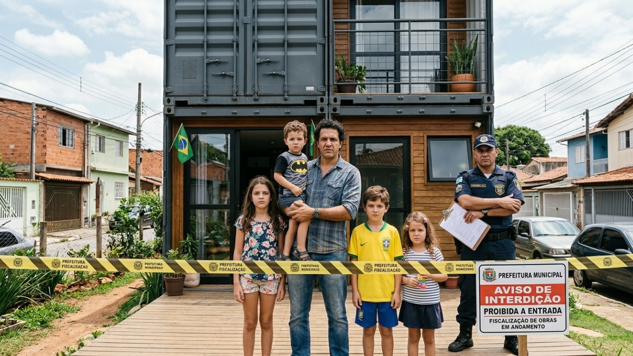 Pai de 3 filhos soldou 3 contêineres de 12 metros, criou uma casa de alto padrão com R$ 15 mil e economizou 70%, mas prefeitura barra ligação de água por falta de “habite-se” residencial