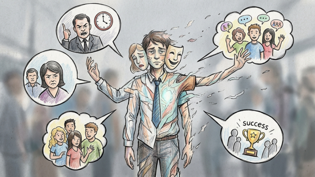 Segundo a psicologia: "Quanto mais energia gastamos tentando agradar a todos, menos sabemos quem realmente somos quando estamos sozinhos." Sobre expectativas e perder quem você é