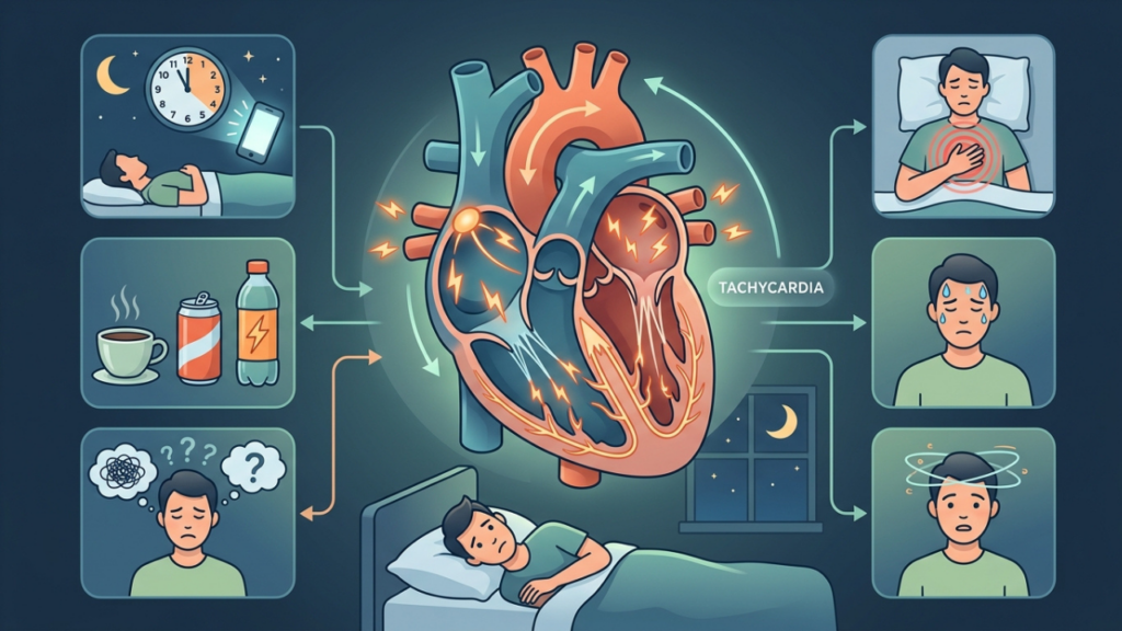 O que significa sentir o coração acelerar toda noite antes de dormir