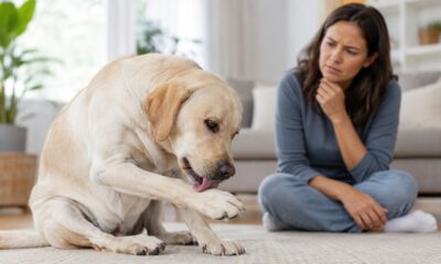 Lamber repetidamente a mesma pata pode ser um sinal de dor, irritação ou inflamação