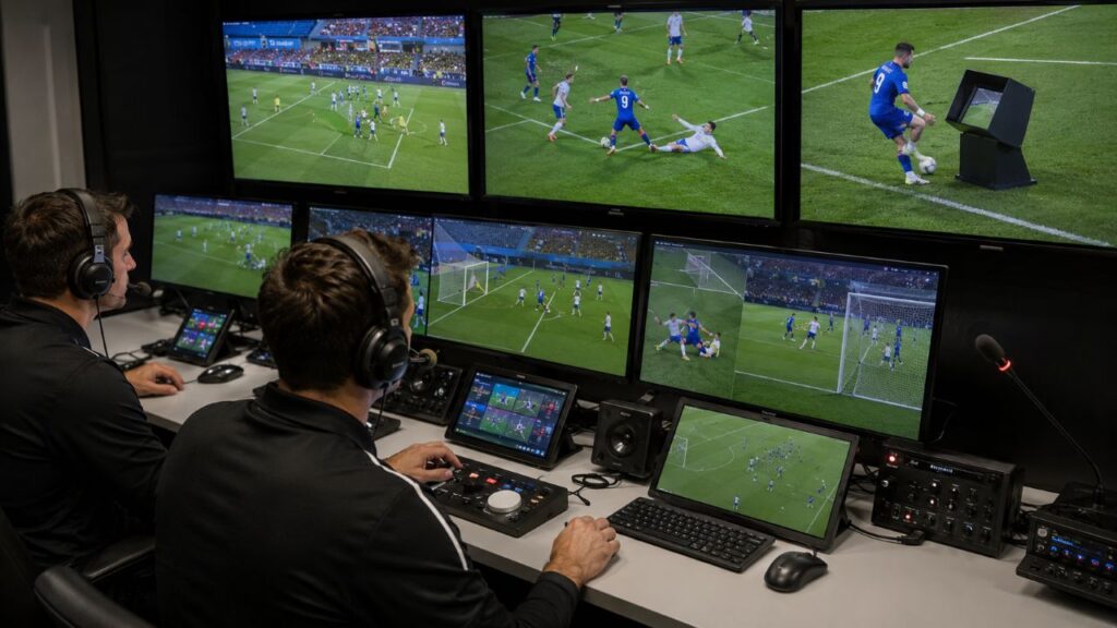 Árbitros de vídeo analisam diferentes câmeras, mas a decisão final continua com o juiz da partida
