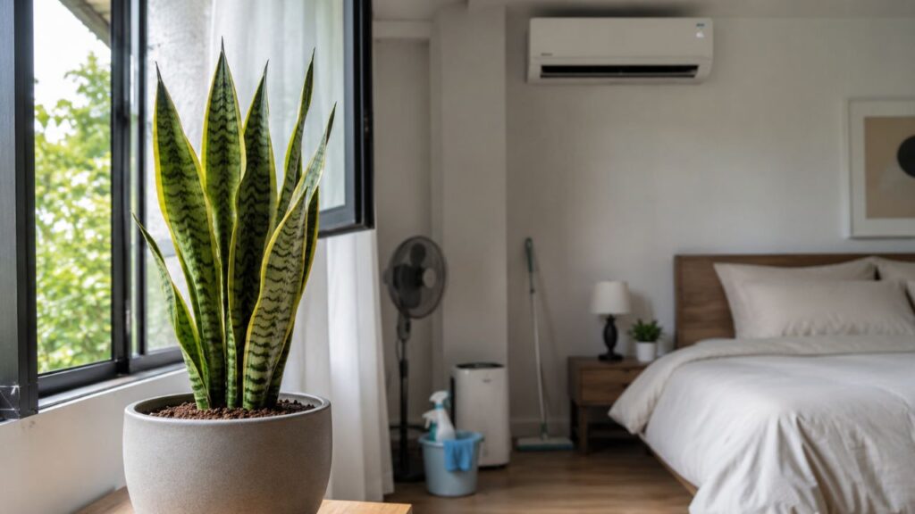 A planta pode contribuir em condições específicas, mas não substitui ventilação, limpeza e controle da umidade