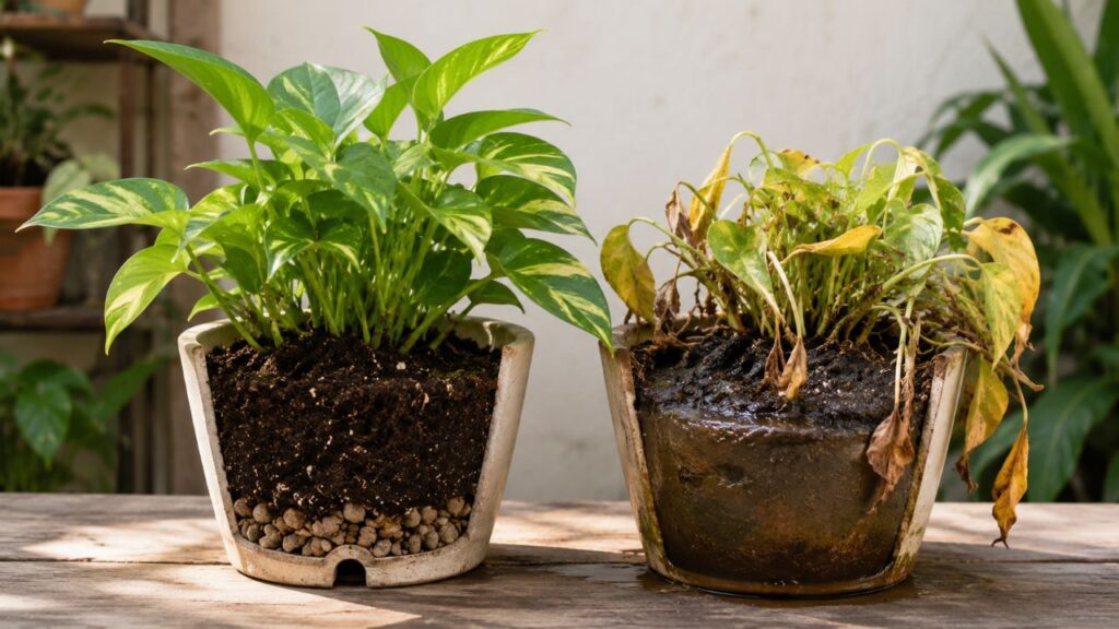 A drenagem correta protege as raízes e evita um dos problemas mais comuns no cultivo doméstico