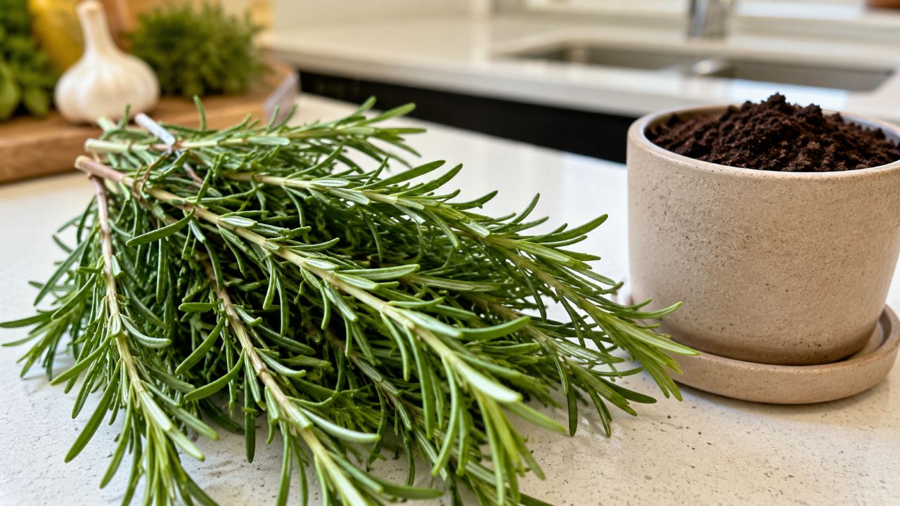 Alecrim fresco do mercado pode virar uma muda aromática em casa