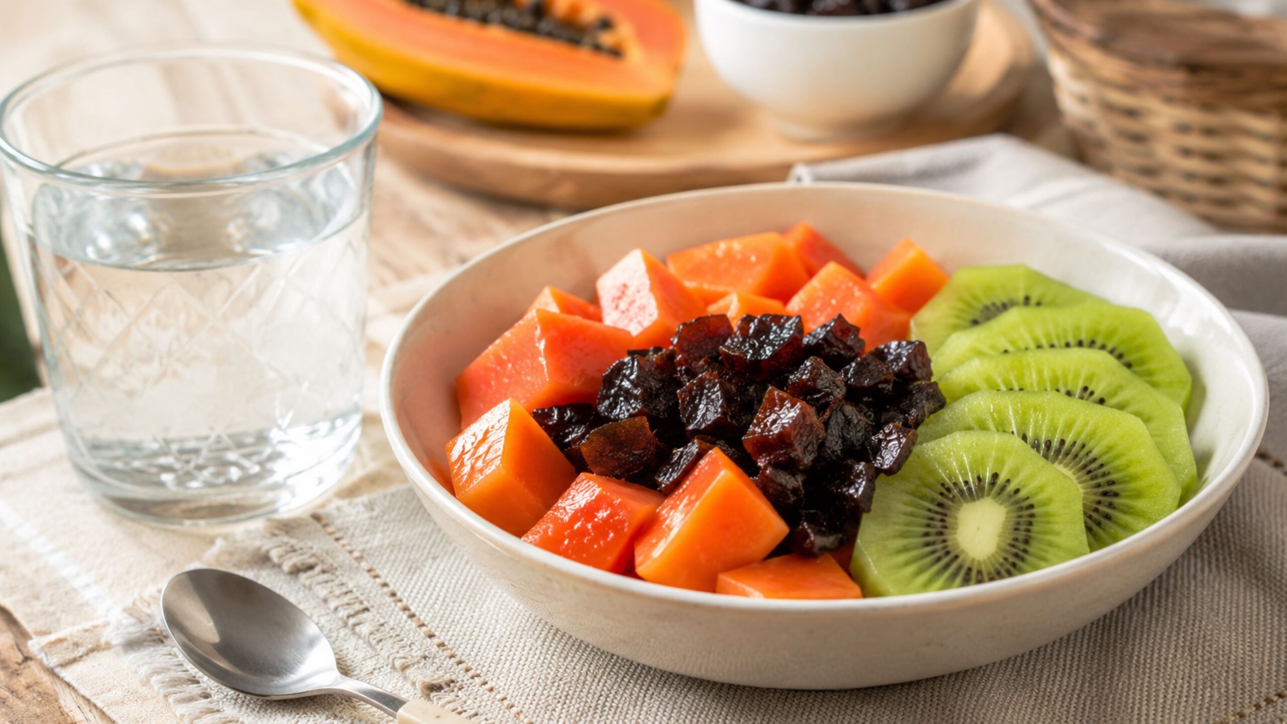 Mamão, ameixa e kiwi formam um trio leve para a rotina digestiva