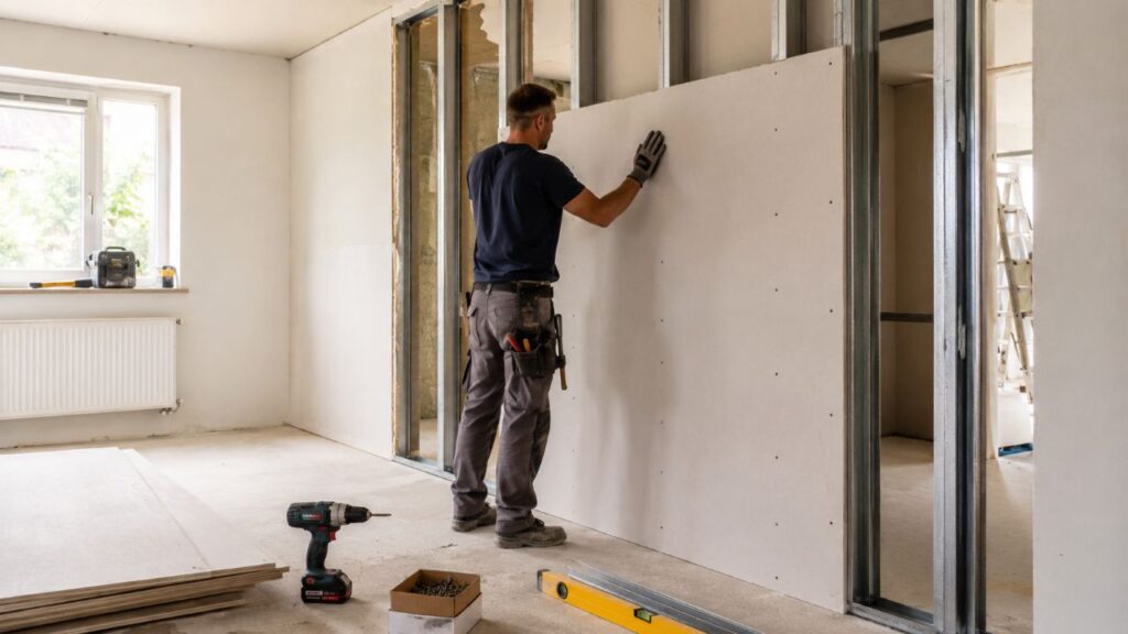 A montagem em sistema seco acelera reformas e facilita instalações embutidas dentro das paredes