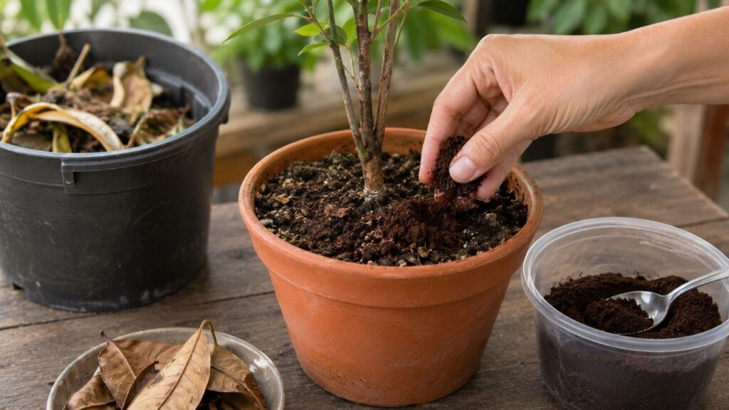 A borra deve ser seca, dosada e misturada à terra com moderação