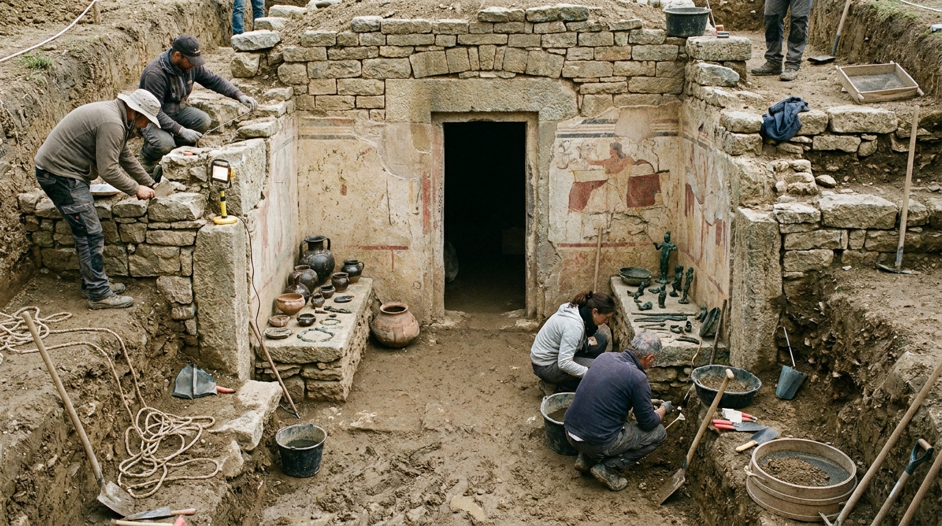 Saqueadores nunca o encontraram: túmulo etrusco de 2.600 anos emerge intacto na Itália