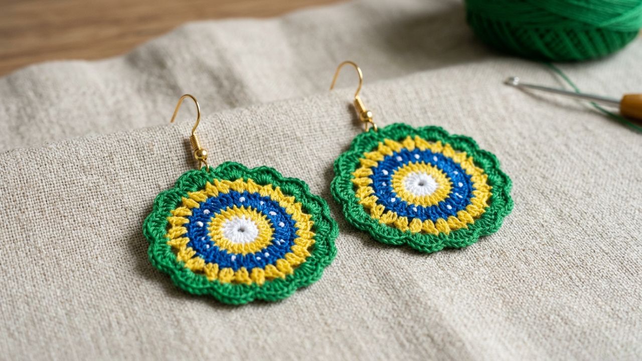 Aprenda a criar um lindo brinco do Brasil em crochê e fature com artesanato
