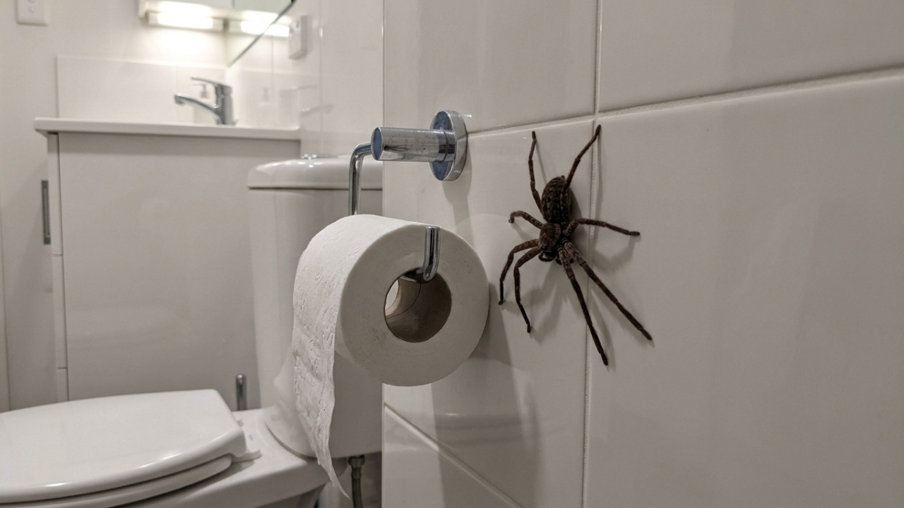 Homem é surpreendido por aranha do tamanho de um rolo de papel higiênico no banheiro