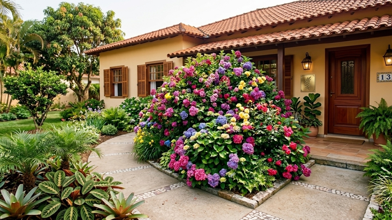 Nem hortênsias, nem azaleias: este arbusto florido para entrada da casa traz mais cor, volume e charme ao jardim