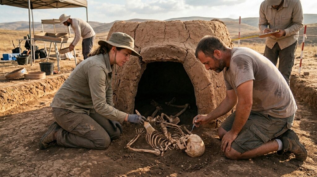Corpo de jovem de 5.000 anos encontrado em forno de barro intriga arqueólogos e levanta suspeita de sacrifício
