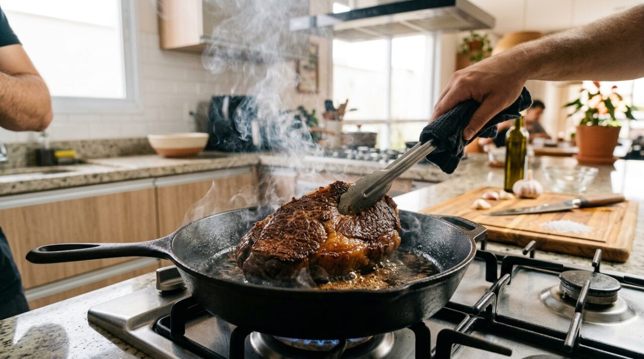 Como preparar o bife perfeito na frigideira, seguindo os princípios da reação de Maillard