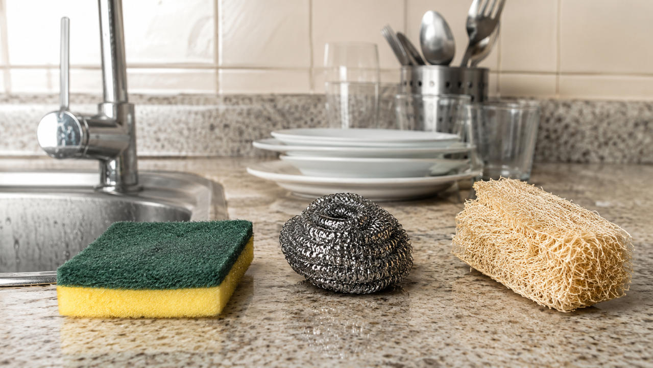 Fibra verde, aço ou vegetal: a escolha da esponja certa pode evitar erros comuns na cozinha
