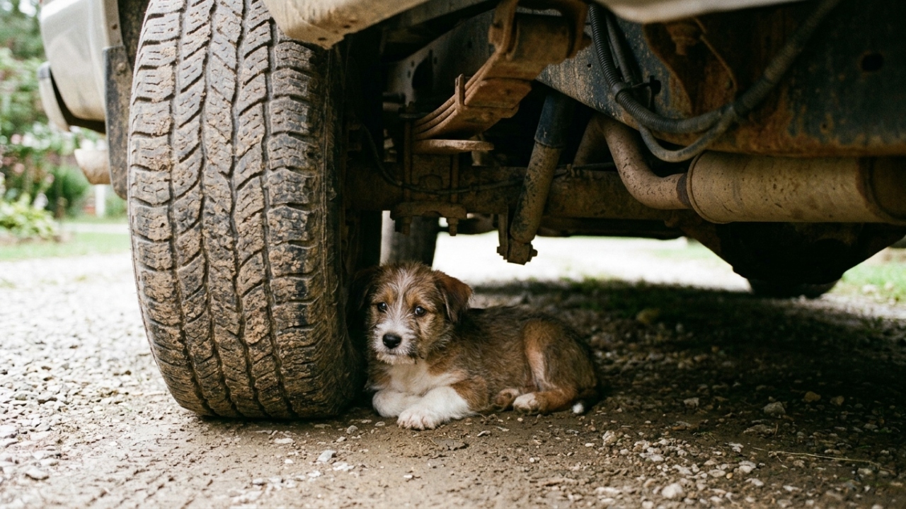 Um cachorrinho é encontrado embaixo de um caminhão após mulher confundi-lo com lixo