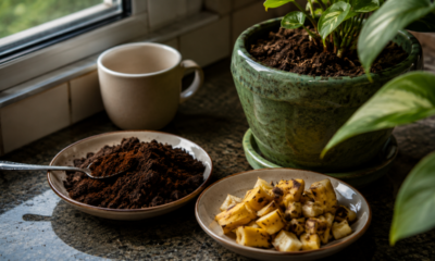Misturar café usado com casca de banana pode transformar restos da cozinha em força para o jardim