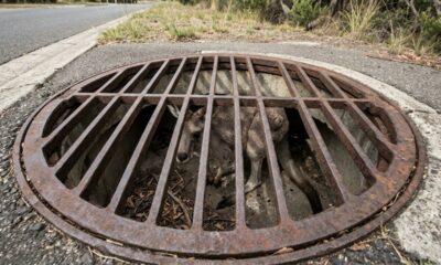Equipes de resgate encontram enorme animal escondido sob grade pesada