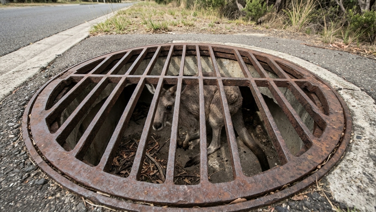 Equipes de resgate encontram enorme animal escondido sob grade pesada