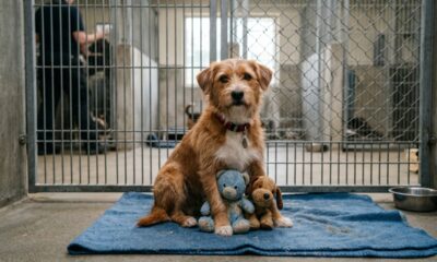 Cão de abrigo se recusa a sair sem seus bichinhos de pelúcia de apoio emocional
