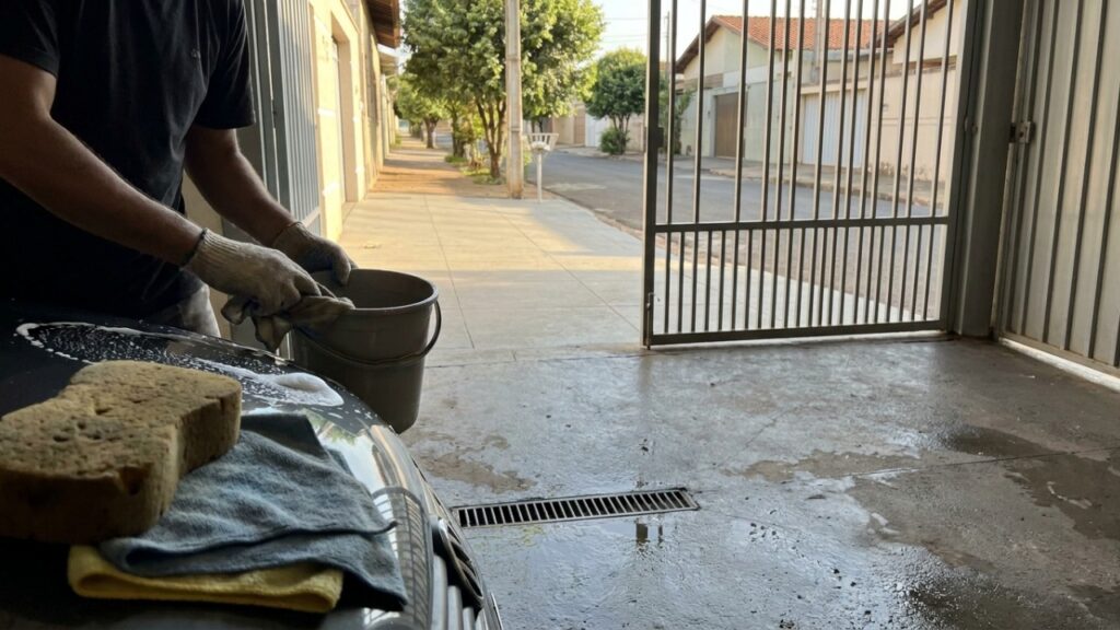 Homem lava o carro na rua e deixa o veículo parado no local, mas regra de trânsito acaba gerando multa e reclamações