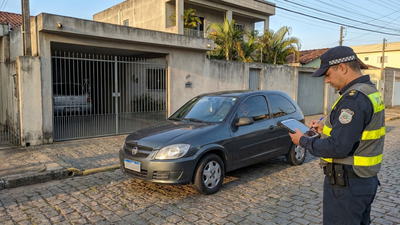 Morador estaciona em frente à própria garagem e é multado em R$ 130,16, com 4 pontos na CNH e quase tem carro guinchado