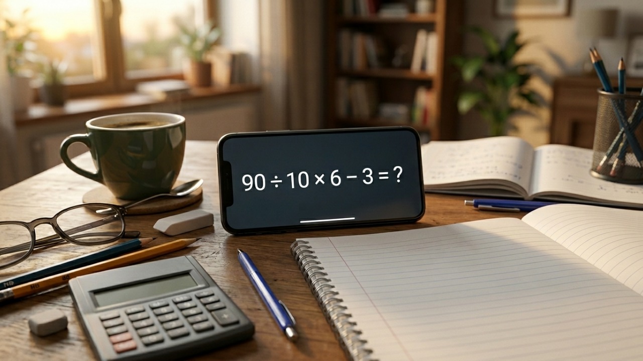 Só os mais atentos resolvem 90 ÷ 10 × 6 − 3 sem cair na pegadinha desse teste de QI que está confundindo muita gente