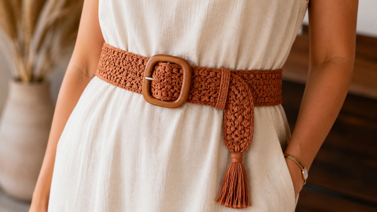 Cinto de crochê com ponto diferente que valoriza qualquer look e é muito fácil de fazer