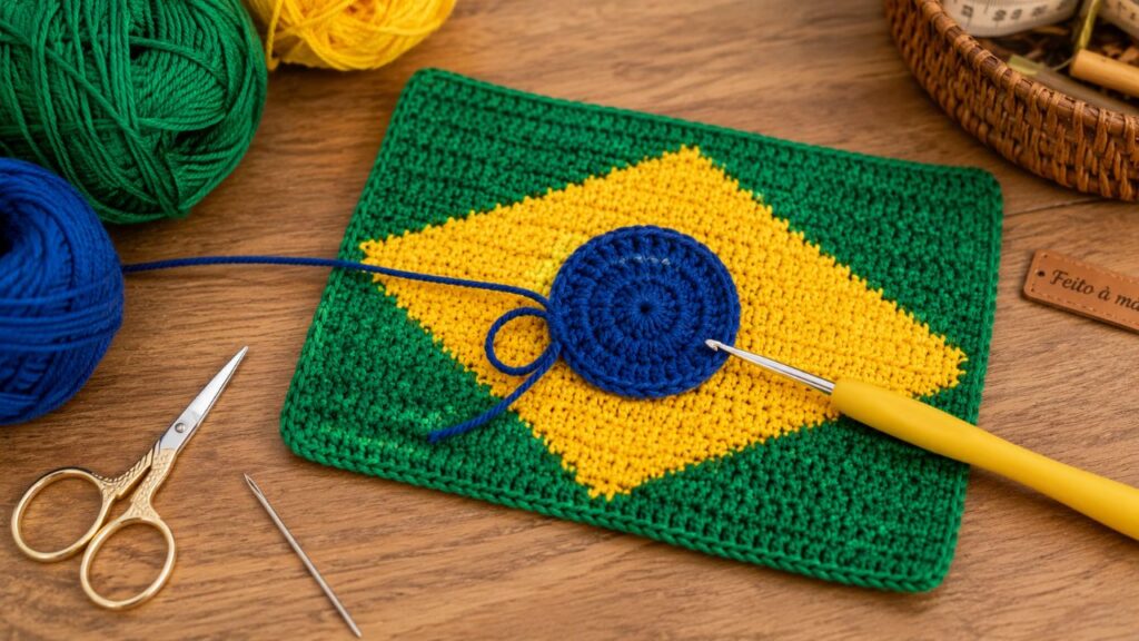 Como fazer um lindo chaveiro da bandeira do Brasil em crochê
