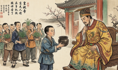 Provérbio chinês do menino, do vaso vazio e do rei: "A paciência é uma árvore de raízes amargas, mas cujos frutos são muito doces..." sobre paciência e honestidade