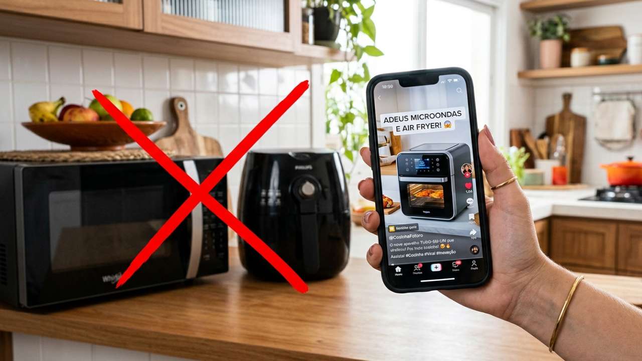 Adeus ao micro-ondas e airfryer: o novo eletrodoméstico que faz tudo sozinho 2 em 1 e está viralizando na internet