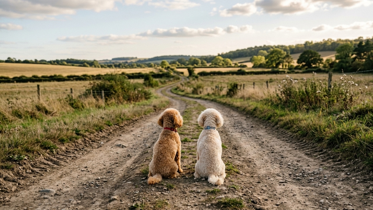 Dois poodles abandonados no meio da estrada aguardam família que não voltou