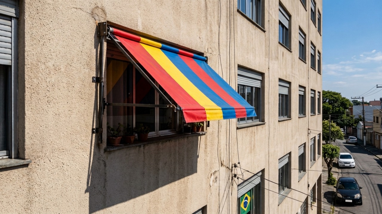 Morador coloca um toldo na janela para aliviar o calor, mas a mudança externa acaba virando briga no condomínio
