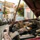 Filhotes de gatinho são encontrados no capô de carro antigo entre folhas